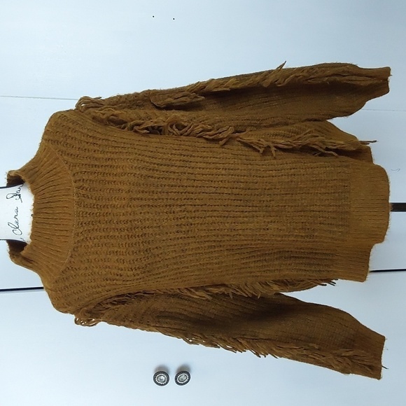 Calvin Klein- Womens Brown Textured Knit Brown Sweater With Fringe Sz.XL - Picture 1 of 9